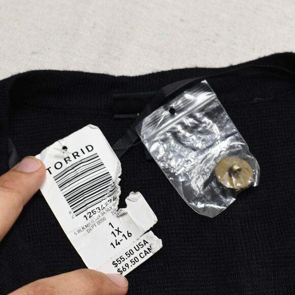 NEW Torrid Women Open Cardigan Sweater Long Sleeve Buttons Cotton Black Size 1 - Picture 7 of 8